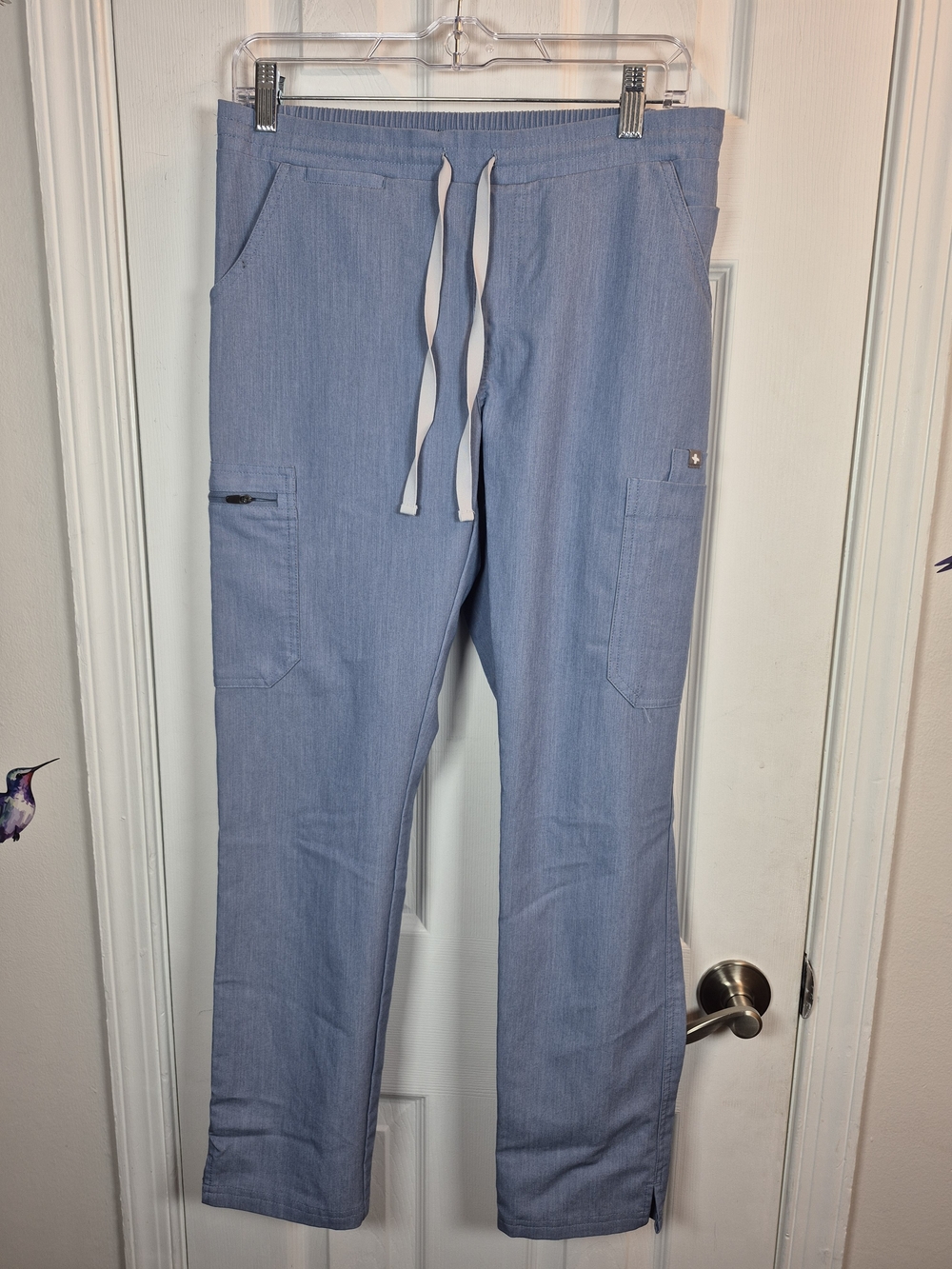FIGS Heather Denim Scrub Set XS Top/ SMALL Pants Casma V Neck Blue - Picture 3 of 10